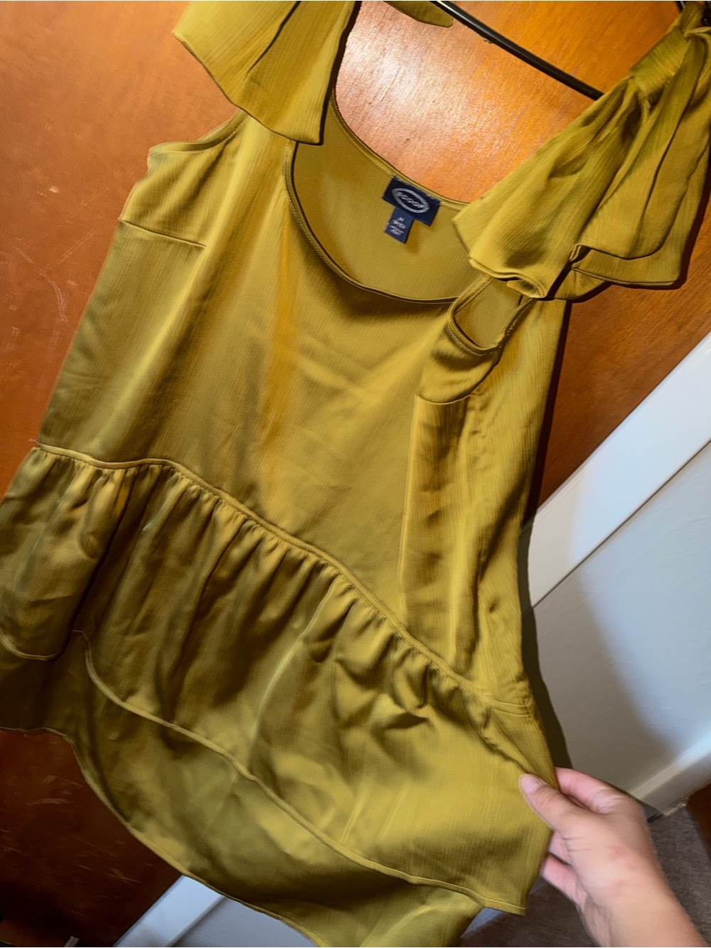 Worthington Olive Green Ruffle-Hem Sleeveless Blouse